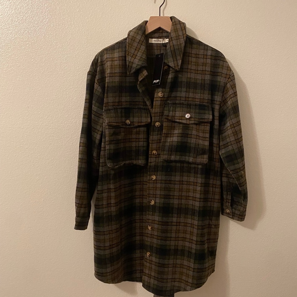Nasty Gal Green Plaid Shirt Jacket